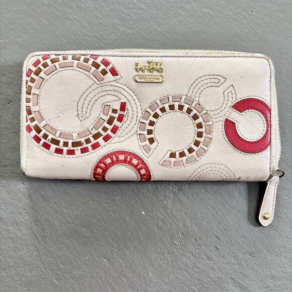 Coach Chelsea Inlaid Charlie Ivory Leather Accordion Zip Wallet Y2K - Picture 2 of 11